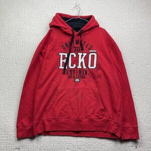 Y2K Ecko UNLTD Hoodie Mens 2XL Hoodie Red / Black Skater Baggy Embroidered Logo